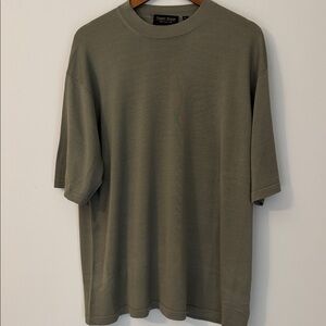 Harry Rosen 100%pure silk short sleeve crew neck shirt olive green size XL